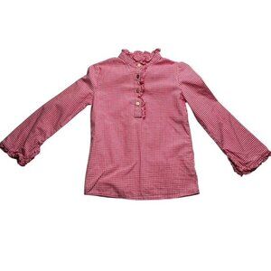 Tory Burch Girls Pink Gingham Ruffle Trim Shirt Size Small